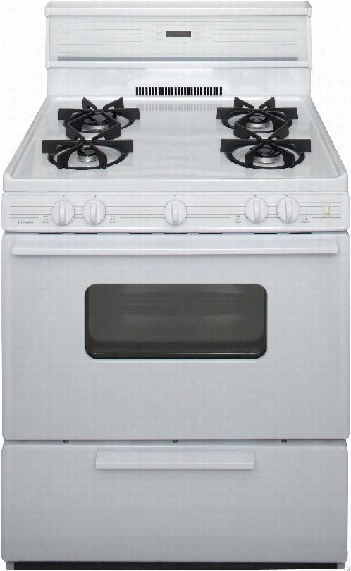 Premier Smk240op 30 Inch Freestanding Gas Range With 4 Sealed Burners, Electronic Ignition, 17,000 Btu Oven Burner, Electronic Clock/timer, Interior Oven Light, Ada Compliant And 10 Inch Glass Tempered Backguard: White