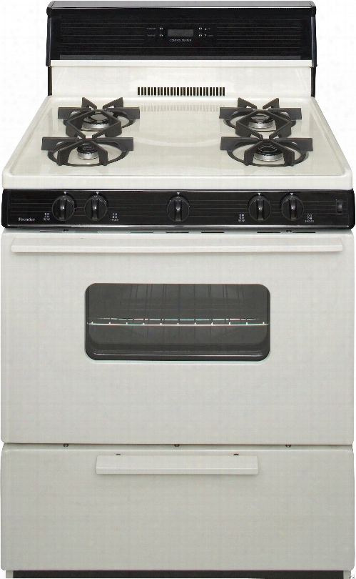 Premier Smk240tp 30 Inch Freestanding Gas Range With 4 Sealed Burners, Electronic Ignition, 17,000 Btu Oven Burner, Electronic Clock/timer, Interior Oven Light, Ada Compliant And 10 Inch Glass Tempered Backguard: Bisque