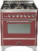 Ilve Majestic Collection UM76DMPRBX 30 Inch Freestanding Dual Fuel Range with 5 Semi-Sealed Burners, 3.0 cu. ft. Oven Capacity, Proof Mode, Heat Insulated Door, Defrost Function, Warming Drawer and Rotisserie: Burgundy, Chrome Trim