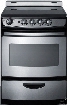 Summit REX245SSRT 24 Inch Freestanding Electric Range with 4 Cooktop Elements, 3.0 cu. ft. Oven, Upfront Control Knobs, 2 Oven Racks, Viewing Window, Interior Lighting and Storage Drawer: Stainless Steel