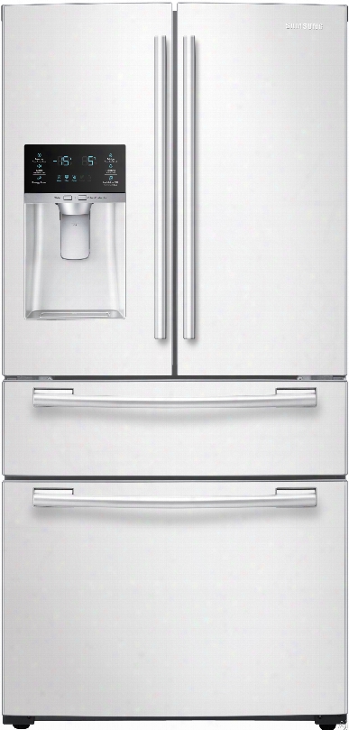 Samsung Rf25hmedbww 33 Inch 4-door French Door Refrigerator With Flexzone␞ Drawer, Twin Cooling Plus␞, Ez-open␞ Handle, Ice Master, 24.7 Cu. Ft. Capacity, Adjustable Shelves, High Efficiency Led Lighting, External Ice/water Dispenser And