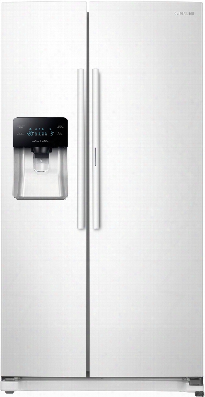 Samsung Rh25h5611ww 36 Inch Side By Side Refrigerator With 24.7 Cu. Ft. Capacity, 4 Spillproof Glass Shelves, Gallon Door Storage, Food Showcase, Twin Cooling System, Led Tower Lighting, External Water And Ice Dispenser, Ice Maker And Energy Star: White