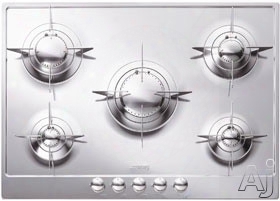 Smeg Piano Design Pu75es 28 Inch Gas Cooktop With 5 Evershine Stainless Steel Finished Burners, Automatic Electronic Ignition, Preservation Valves And Lp Gas Conversiob Capability