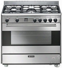 Smeg S9gmxu 36 Inch Freestanding Dual Fuel Range With 4.4 Cu. Ft. Convection Oven, 5 Sealed Burners, 8 Cooking Modes, Ever-clean Enamelled Interior, Electronic Ignition, Gas Safety Valves And Ventilated Door