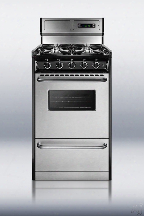 Summit Professional Series Tlm13027bfkwy 20 Inch Freestanding Gas Range With 4 Sealed Burners, 2.5 Cu. F Toven Capacity, Manual Clean, Digital Clock/timer, Deluxe Backguard And Drop-down Broiler Drawer: Liquid Propane