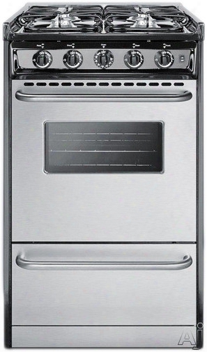 Summit Professional Series Tnm11027bfrwy 20 Inch Slide-in Gas Range With 4 Sealed Burners, 2.5 Cu. Ft. Capacity, Black Porcelain Surface And Broiler Drawer: Natural Gas