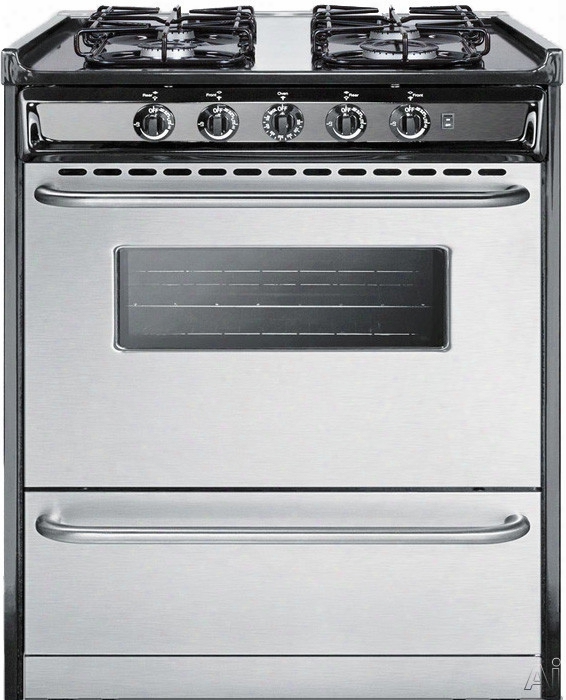 Summit Professional Series Ttm21027brsw 30 Inch Gas Range With 4 Sealed Burners, 3.7 Cu. Ft. Oven, 2 Oven Racks, Push-to-turn Control Knobs, Slide-in Appearance, Towel Bar Handles, Interior Light And Viewing Window