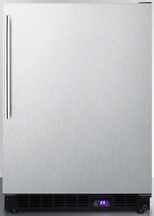 Summit Scff53bxcsshvim 24 Inch Undercounter Freezer With Adjustable Chrome Shelves, Door/temperature Alarms, Temperature Memory Function, Recessed Led Light, Sabbath Mode And Commercially Approved: Stainless Steel Cabinet, Thin Handle, Ice Maker