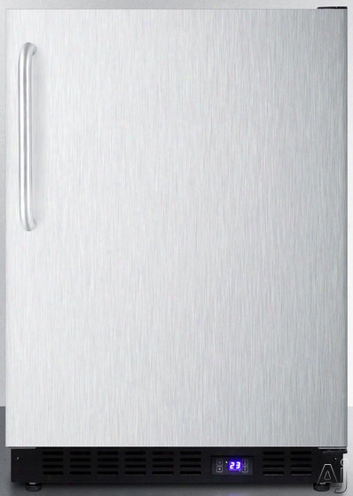 Summit Scff53bxcsstb 24 Inch Undercounter Freezer With Adjustable Chrome Shelves, Door/temperature Alarms, Temperature Memory Function, Recessed Led Light, Sabbath Mode And Commercially Approved: Stainless Steel Cabinet, Towel Bar Handle