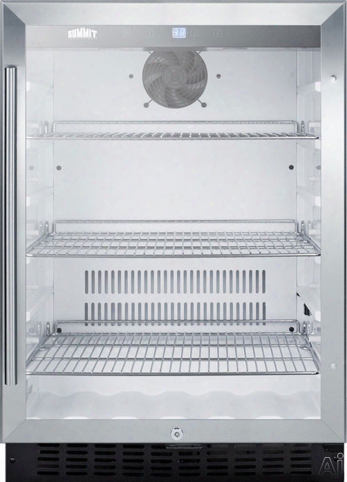 Summit Scr2464 24 Inch Built-in Commercial/residential Beverage Center With Glass Door, 3 Adjustable Chrome Shelves, Automatic Defrost, Digital Thermostat, Led Lighting, Temperature Alarm And Door Open Alarm