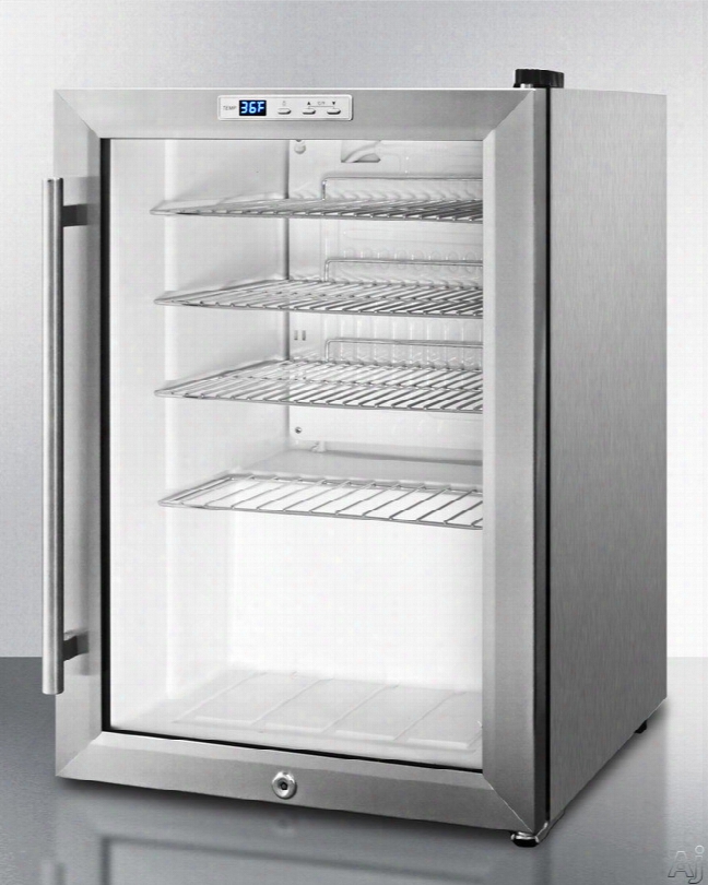 Summit Scr312lbicss 18 Inch Built-in Capable Beverage Center With Recessed Led Lighting, Factory Installed Lock, Digital Thermostat, Automatic Defrost, Adjustable Chrome Shelves, Commercially Listed, 100% Cfc Freeand 2.5 Cu. Ft.: Stainless Steel