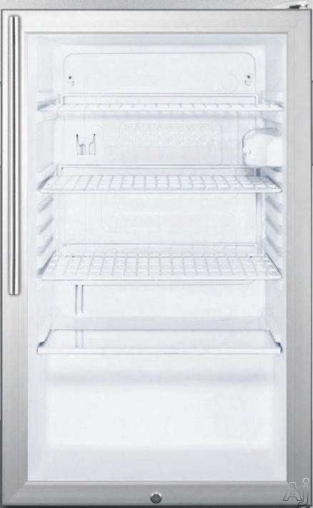 Summit Scr450lbi7hv 20 Inch Commercial Compact Refrigerator With Glass Door, Adjustable Wire Shelves, Door Lock, Self-moving Defrost, Interior Lighting And Dial Thermostat: Vertical Professional Handle