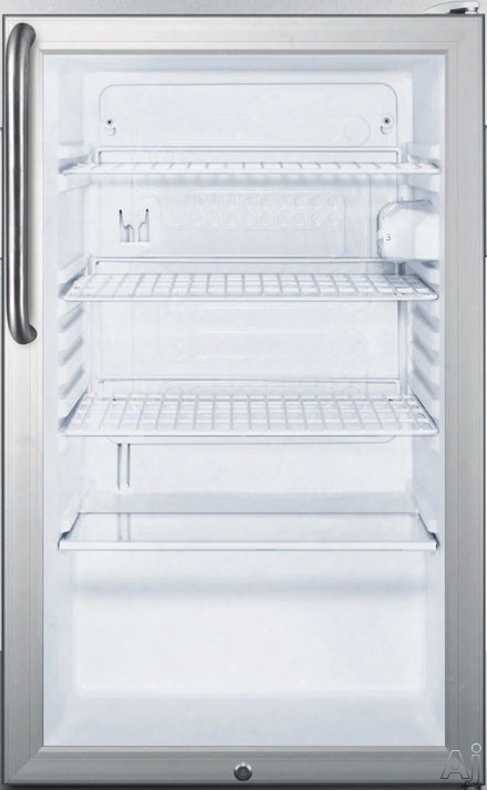 Summit Scr4450lbi7tb 2o Inch Commercial Compact Refrigerator Attending Glass Door, Adjustable Wire Shelves, Door Lock, Automatic Defrost, Interior Lighting And Dial Thermostat: Short Towel Bar Handle