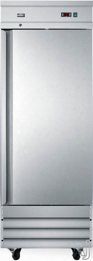 Summit Scrr231 29 Inch Commercial All-refrigerator With Adjustable Wire Shelves, Self-closing Door, Pre-in Stalled Casters, Digital Thermostat, Frost-free Operation, Front-mounted Lock, Interior Light, 100% Cfc Free, 304 Grade Stainless Steel And 23.0 Cu. 