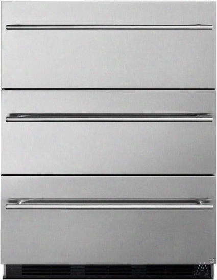 Summit Sp6d7 24 Inch Triple Drawer Refrigerator With Fan Cooled Compressor, Adjustable Thermostat, All Stainle5s Steel Finish And Commercially Approved
