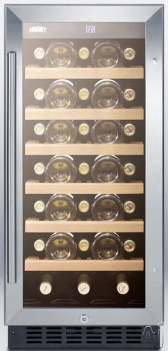 Summit Swc1535b 15 Inch Built-in Wine Cellar With 2.94 Cu. Ft. Capacity, 33-bottle Capacity, Wooden Shelves, Factory Installed Lock, Led Lighting And Digital Thermostat: Black Cabinet Finish