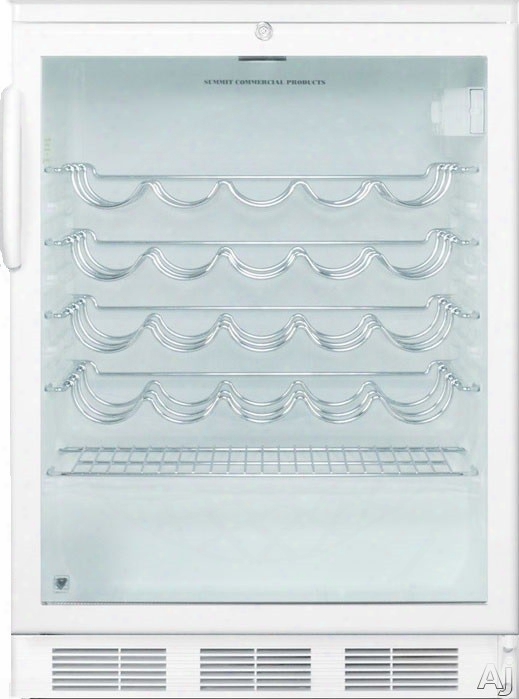 Summit Swc6gwl 24 Inch Freestanding Wine Cellar With 36-bottle Capacity, 4 Scalloped Wire Shelves, Automatic Defrost, Interior Lighting And Door Lock: White Handle