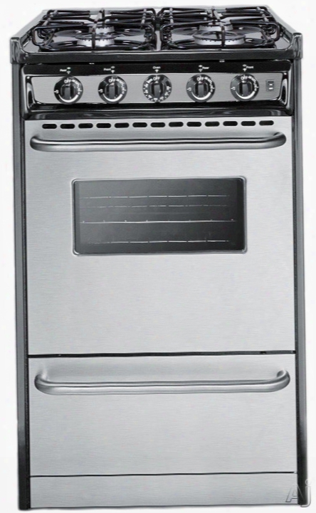 Summit Ttm11027brsw 20 Inch Freestanding Gas Range With 2.4 Cu. Ft. Capacity, 4 Sealed Burners, Broiler, Push-to-turn Knobs, Recessed Top And Towel Bar Handles