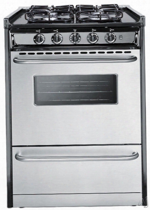 Sumit Ttm61027brsw 24 Inch Gas Range With 29. Cu. Ft. Capacity, 4 Sealed Burners, High Output Burner, Broiler Compartment, Recessed Top, Porcelain Construction And Professional Towel Bar Handles