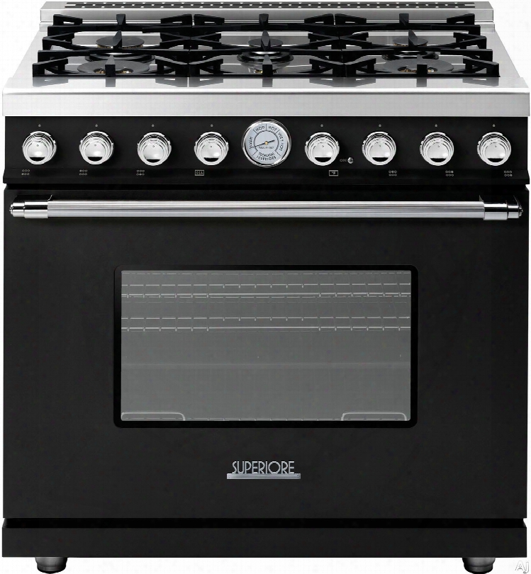 Superiore Deco Series Rd361gcnc 36 Inch Freestanding Gas Range With 6 Sealed Burners, 16,000 Btu Oven, 6.7 Cu. Ft. Oven Capacity, 4 Convection Fans, Continuous Grates And Star K Certification: Black Range With C Hrome Accents