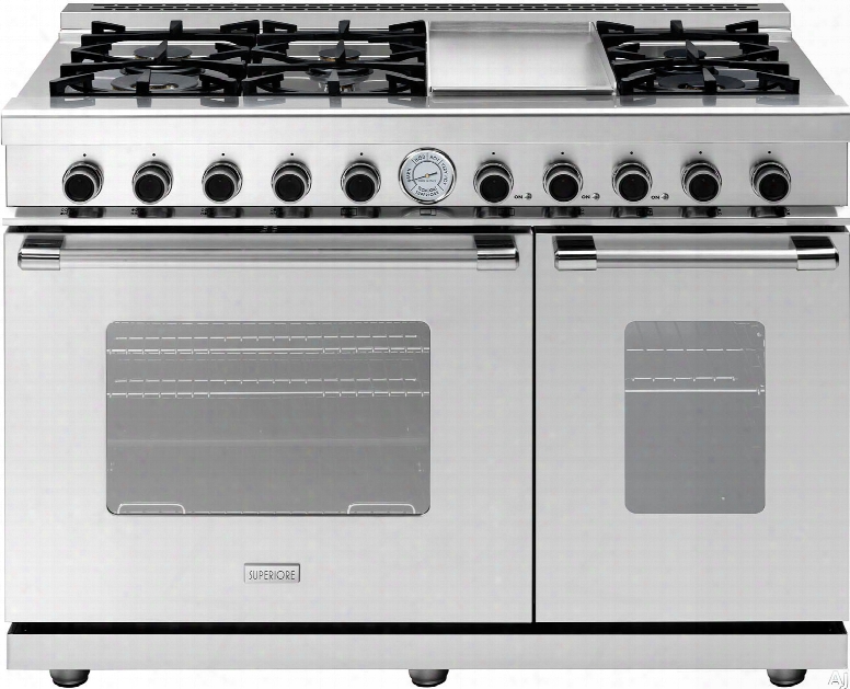 Superiore Next C Lassic Series Rn482gcss 48 Inch Freestanding Gas Range With 6 Sealed Burners, Electric Griddle, 5.7 Cu. Ft. Primary Oven Capacity, 3.0 Cu. Ft. Secondary Oven Capacity, Convection And Star-k Certifiation: Classic Door Design