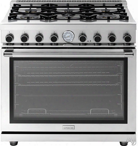 Superiore Next Panoramic Series Rn361gpss 36 Inch Freestanding Gas Range With 6 Sealed Burners, 16,000 Btu Oven, 6.7 Cu. Ft. Oven Capacity, 4 Convection Fa Ns, Continuous Grates And Star K Certification: Panoramic Door Design: Natural Gas