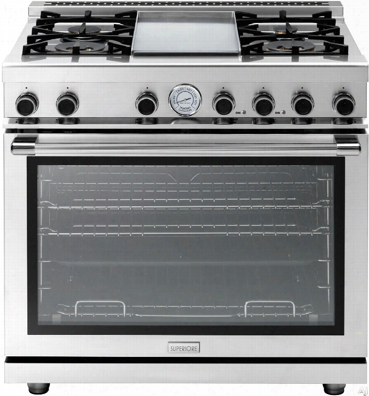 Superiore Next Panoramic Series Rn362gpss 36 Inch Freestanding Gas Range With 4 Sealed Burners, Griddle, 6.7 Cu. Ft. Oven, 4 Convection Fans, Continuous Grates And Star K Certification: Panoramic Door Design