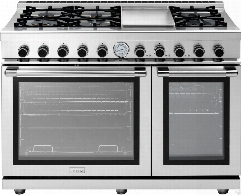 Superiore Next Panoramic Series Rn482gpss 48 Inch Freestanding Gas Range With 6 Sealed Burners, Electric Griddle, 5.7 Cu. Ft. Primary Oven Capacity, 3.0 Cu. Ft. Secondary Oven Capacity, Convection And Star-k Certification: Panoramic Door Design