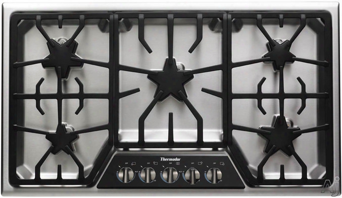 Thermador Masterpiece Deluxe Series Sgsx365fs 36 Inch Gas Cooktop With 5 Stra Burners, 2 Extralow Simmer Burners, 18,000 Btu Power Burner, Electronic Re-ignition, Continuous Grates And Progressive Illuminated Control Panel