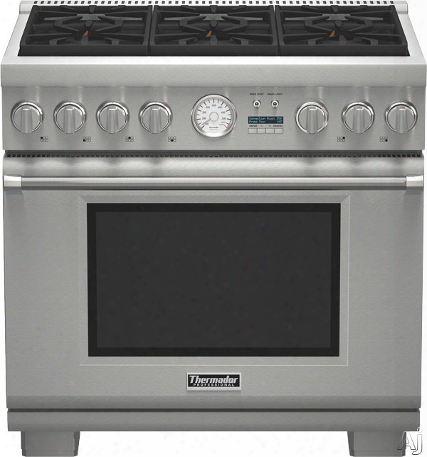 Thermador Pro Grand Professional Series Prd366jgu 36 Inch Pro-style Dual-fuel Range With 6 Sealed Star Burners, 5.7 Cu. Ft. Convection Oven, 22,000 Btu Power Burner, Extralow Simmer Burners, Telescopic Racks, Star-k Certified And Self-cleaning Mode