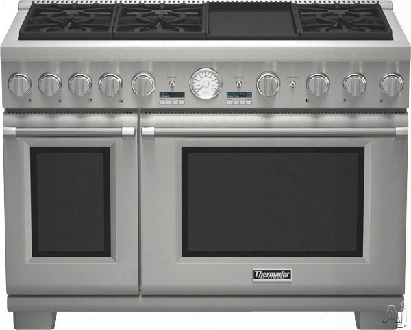 Thermador Pro Grand Professional Series Prd486jdgu 48 Inch Pro-style Dual-fuel Range With 6 Sealed Star Burners, 8.2 Total Cu. Ft. Convection Ovens, 22,000 Btu Power Burner, Extralow Simmer Burners, Electric Griddle, Telescopic Racks And Self-cleaning Mod