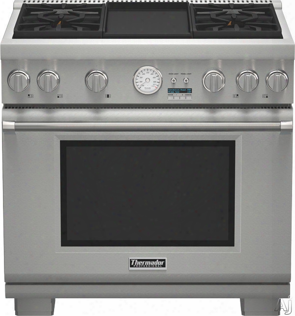 Thermador Pro Grand Professional Series Prg364jdg 36 Inch Pro-style Gas Range With 4 Sealed Star Burners, 5.7 Cu. Ft. Convection Oven, 22,000 Btu Power Burner, Extralow Simmer Burners, Electric Griddle, Telescopic Racks, Self-cleaning Mode And Star-k Cert
