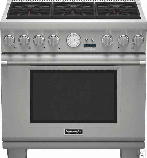 Thermador Pro Grand Professional Series Prg366jg 36 Inch Pro-style Gas Range With 6 Sealed Burners, 5.5 Cu. Ft. Convection Oven, 22,000 Btu Power Burner, Extralow Simmer Burners, Telescopic Racks, Self-cleaning Mode And Star-k Certified: Natural Gas