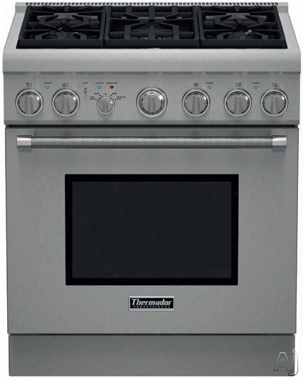 Thermador Pro Harmony Professional Series Pr305ph 30 Inch Pro-style Gas Range With 4.4 Cu. Ft. Convection Oven, 5 Sealed Star Burners, Extralow Simmer Burners, Continouus Cast Iron Grates, 1 Telescopic Rack, 2 Standard Racks, Quickclean Base, Sabbath  Mode
