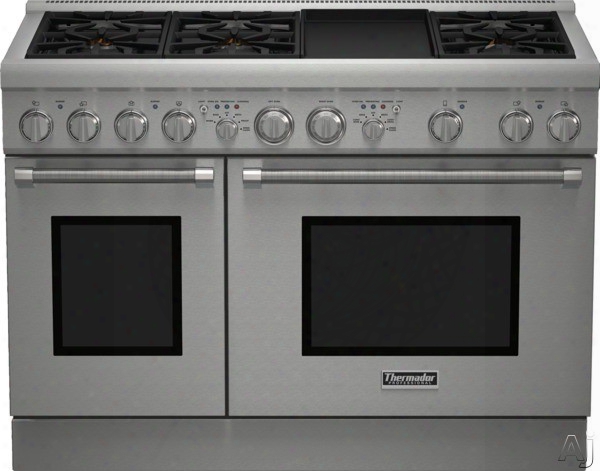 Thermador Pro Harmony Professional Series Prd486gdhu 48 Inch Pro-style Duel-fuel Range With Electric Griddle, Extralow Simmer Burners, Self-cleaning Mode, 6 Sealed Star Burners, 4.3 Cu. Ft. Convection Oven, 2.2 Cu. Ft. Conventional Oven And Telescopic Rac