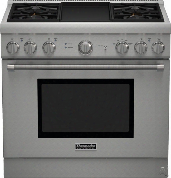 Thermador Pro Harmony Professional Series Prg364gdh 36 Inch Pro-style Gas Range With 4 Sealed Star Burners, 5.0 Cu. Ft. Convection Oven, Electric Griddle, Extralow Simmer Burners, Telescopic Racks And Manual Clean: Natural Gas