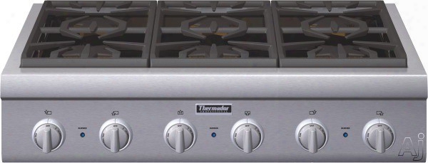 Thermador Professional Series Pcg366g 36 Inch Pro-style Gas Rangetop With 6 Pedestal Star Burners, Metal Knobs, Precision Simmering And Island Trim