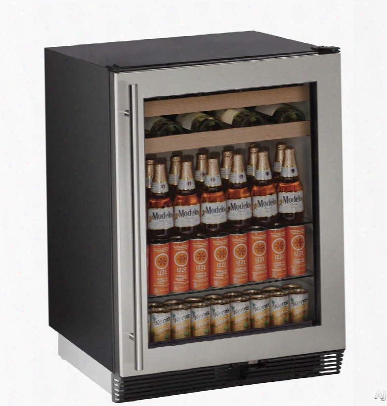 U-line 1000 Series U1024bevs00b 24 Inch Built-in Beverage Center With 5.4 Cu. Ft. Capacity, 85 12-oz. Bottle Capacity, 105 12-oz. Can Capacity, 16 Wine Bottle Capacity, Interior Lighting And Reversible Door Swing