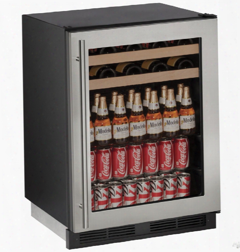 U-line 1000 Serie S U1224bevs13b 24 Inch Built-in Beverage Center With 5.4 Cu. Ft. Capacity, 85 12-oz. Bottle Capacity, 105 12-oz. Can Capacity, 16 Wine Bottle Capacity, Led Lighting And Star K Certified: Stainless Steel With Lock