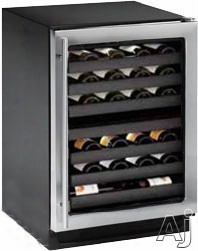 U-line 3000 Series U3024zwcs13b 24 Inch Built-in Wine Storage With 43-bottle Capacity, Led Theater Lighting, Star K Certified, U-select Controls, Dual Temperature Zone And Black Vinyl Wire Racking: Stainless Steel, Right Hinge With Lock