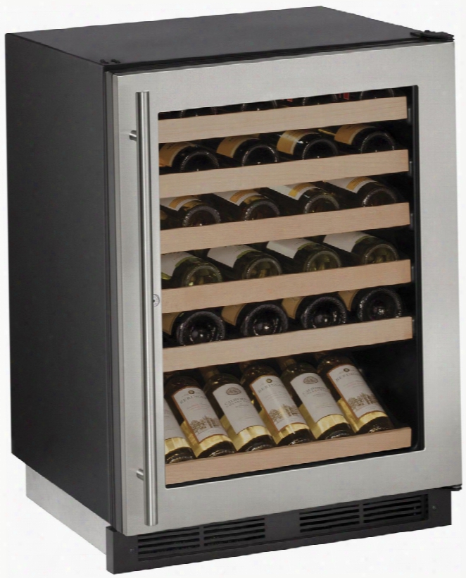 U-line Wine Captain 1000 Series U1224wcs13b 24 Inch Built-in Wine Storage With 48 Bottle Capacity, Led Lighting, Vinyl Racking, Reversible Door Swing, Digital Touch Pad Control, Sabbath Mode And Star-k Certified: Stainless Steel With Lock