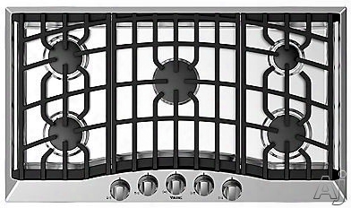 Viking Rvgc33615bs 3 6inch Gas Cooktop With 5 Sealed Burneers, Aluminum Flame Ports, Cast-iron Continuous Grates, Metal Die-cast Knobs And Automatic Electric Spark Ignition