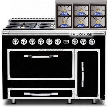 Viking Tuscany Series Tvdr4806bgb 48 Inch Pro-style Dual Fuel Range With Sealed Burners, 3.8 Cu. Ft. Convection Oven, 2.4 Cu. Ft. Side Swing Secondary Oven, 8 Cooking Functions And Storage Drawer: Graphite Black