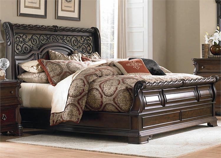 Arbor Place Collection 575-br-ksl King Sleigh Bed With Rope Twist Mouldings Scrolled Bracket Feet And Center Supported Sla System In Brownstone