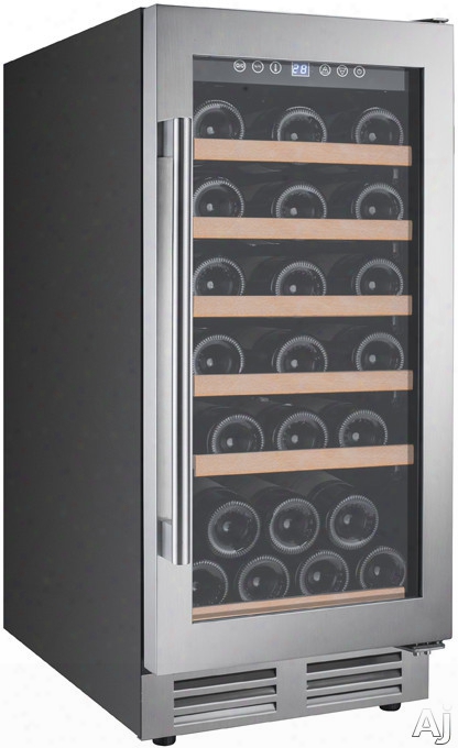 Avanti Wcf281e3ss 15 Inch Wine Cooler With 28 Bottle Capacity, 6 Wine Shelves, Wooden Fronts, Automatic Defrost, Digital Temperature Control And Led Lighting