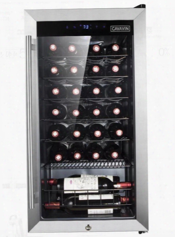 B-028wsz Wine Cooler With 28 Bottle Capacity Led Lighting One-touch Led Digital Controls Security Lock Automatic Defrost In Stainless