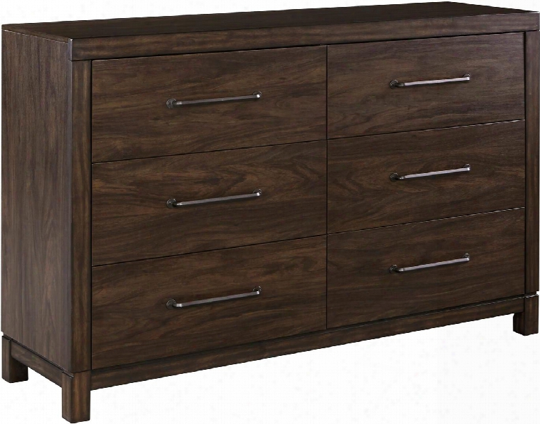 Brissley Collection B504-21 58" Dresser With 6 Dawers Long Sleek Metal Bar Pulls French Dovetailed Paper Wrapped Drawer Boxes Metal Center Guides And