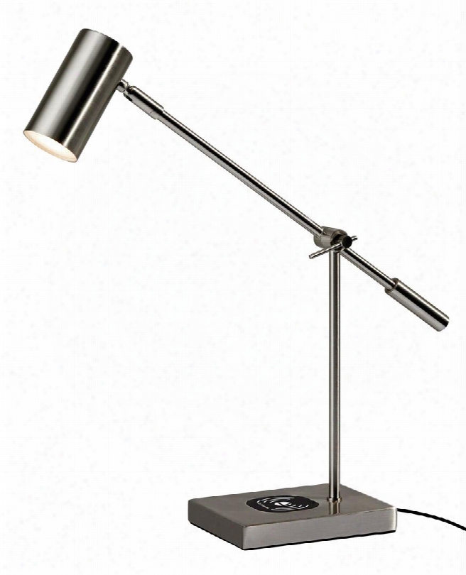 Collette Collection 4217-22 Charge Led Desk Lamp With Usb Port On Base Touch Switch On Shade And Qi Inductive Pad In Brushed