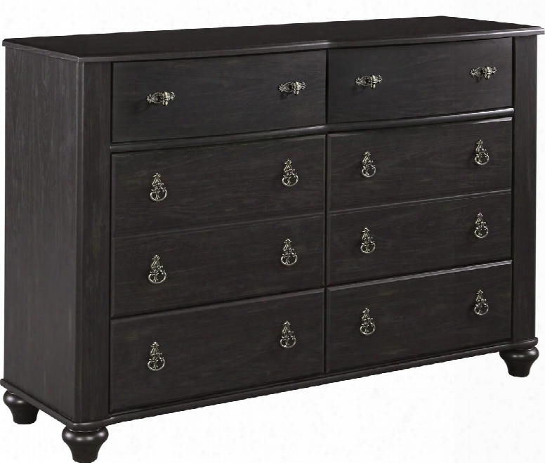 Corilyn Collection B207-21 54" Dresser With 6 Drawers Decorative Antique Pulls Bev Eled Drawer Fronts Side Roller Glides And Short Bun Feet In Dark