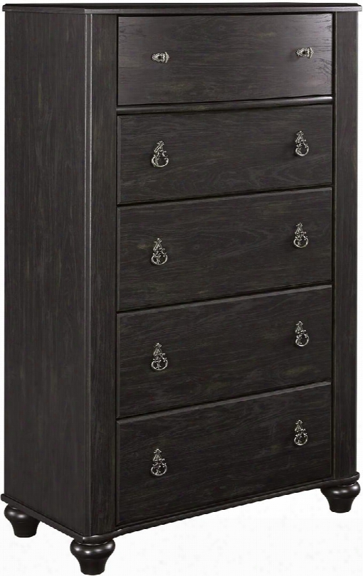 Corilyn Collection B207-46 34" Chest With 5 Drawers Decorative Antique Pulls Beveled Drawer Fronts Side Roller Glides And Short Bun Feet In Dark